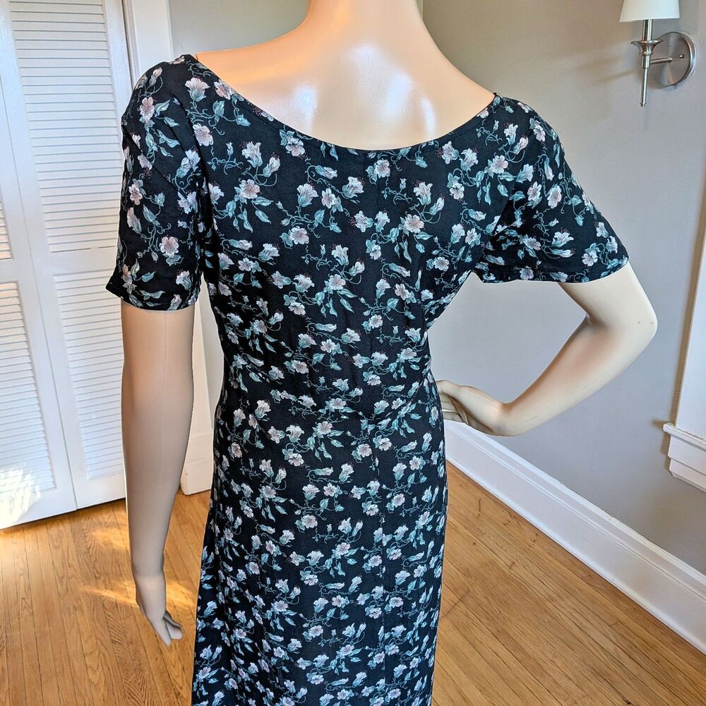 Vintage 90s All That Jazz Floral Midi Dress Hi Lo Whimsigoth Cottage Size XL - Picture 7 of 8
